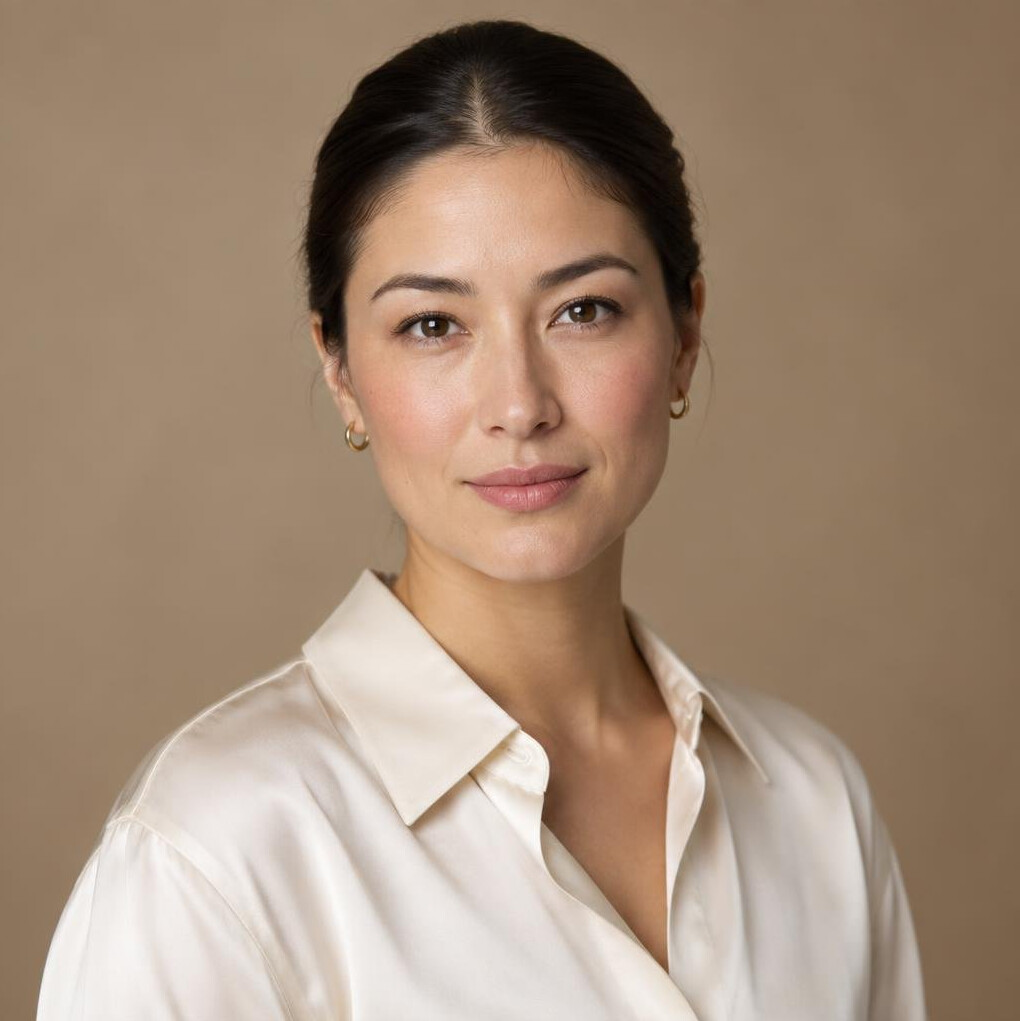 Professional studio portrait of an Asian-German woman articulation specialist