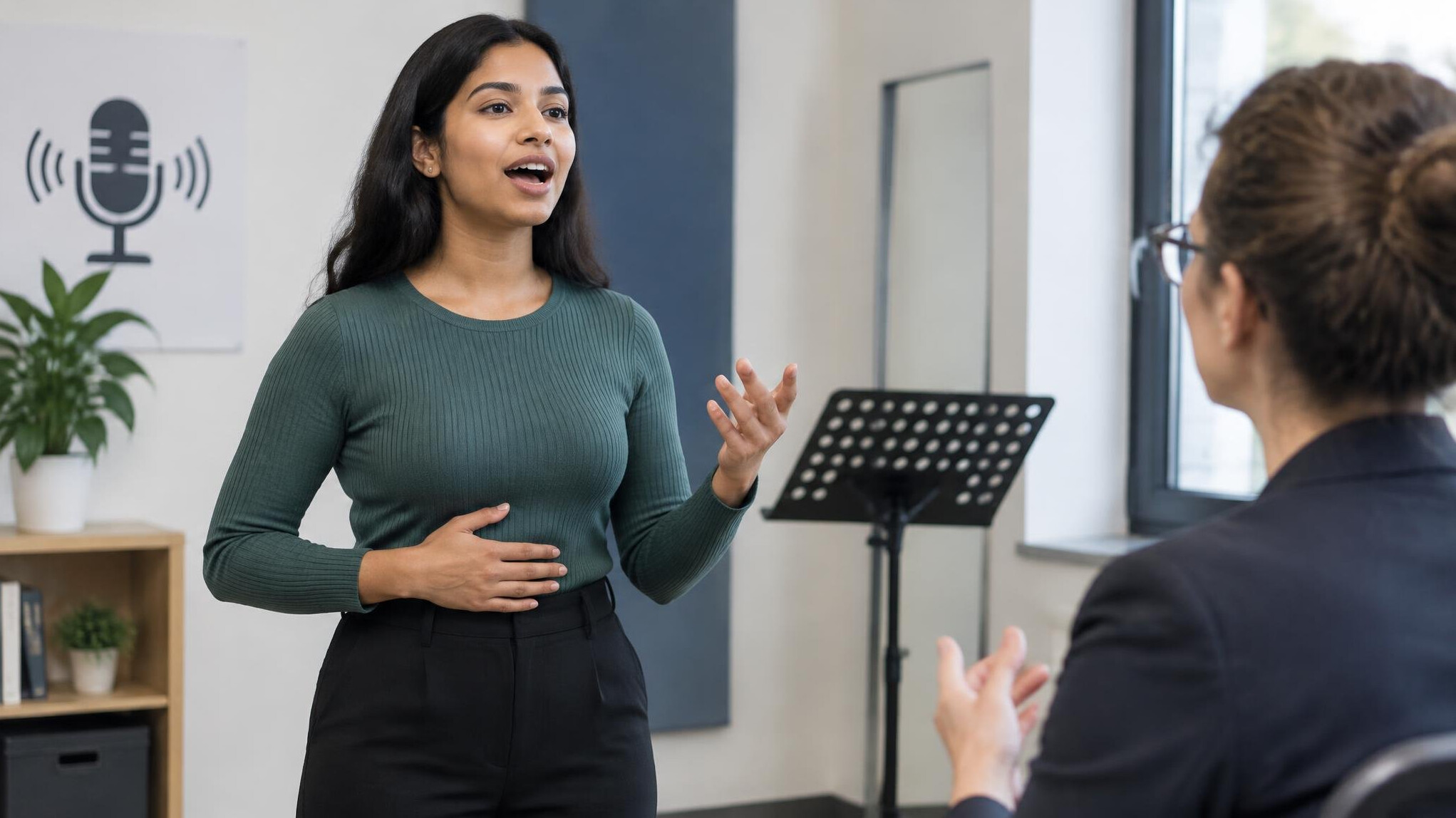 woman practicing voice exercises