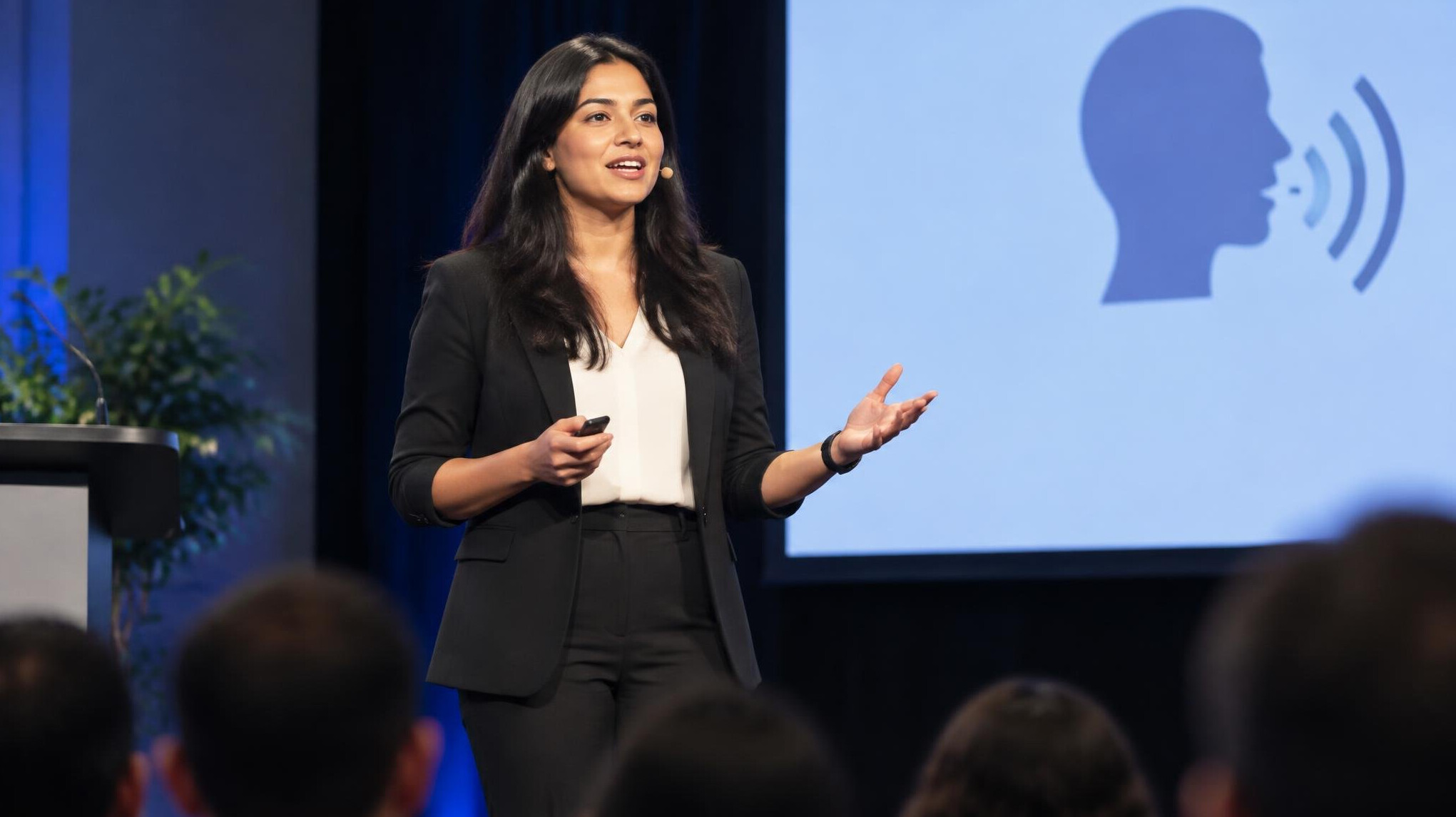 person giving speech on stage